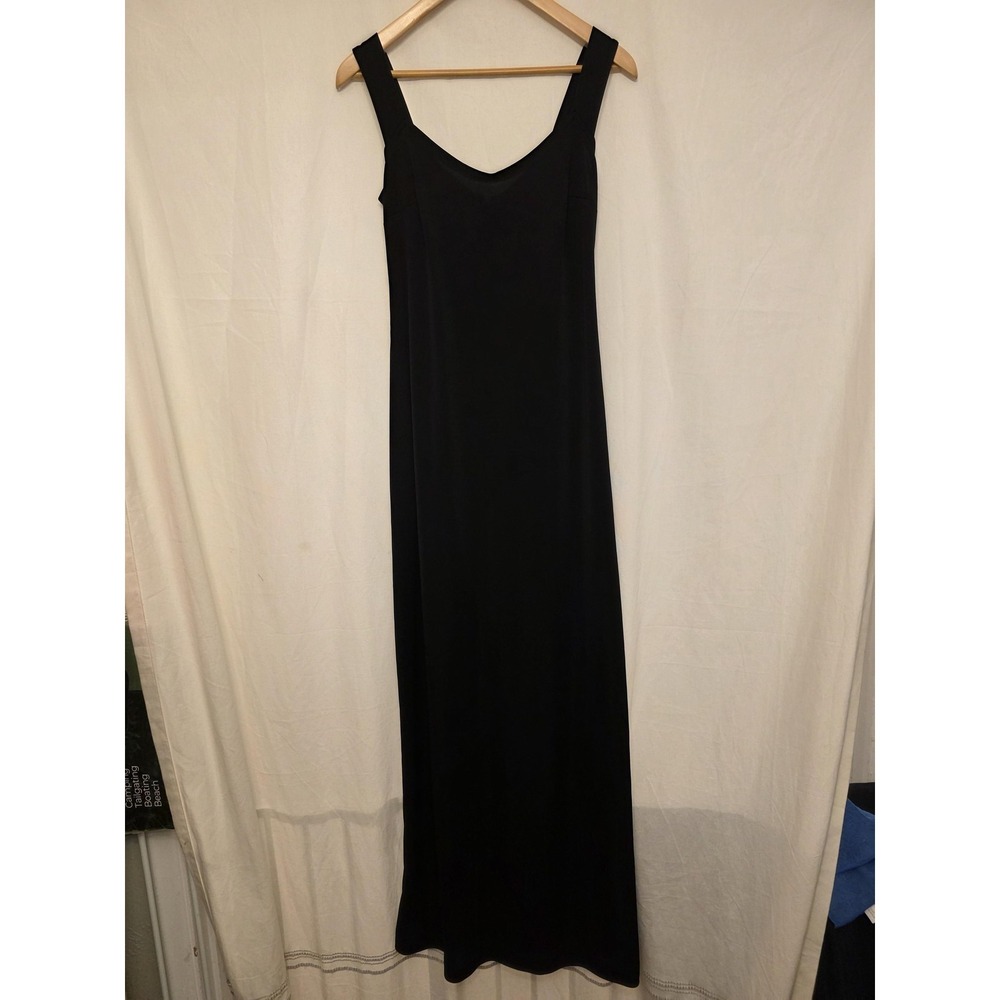 Vtg Three Flags‎ Dress Womens 8 Medium Black Jersey Tank Maxi Slip